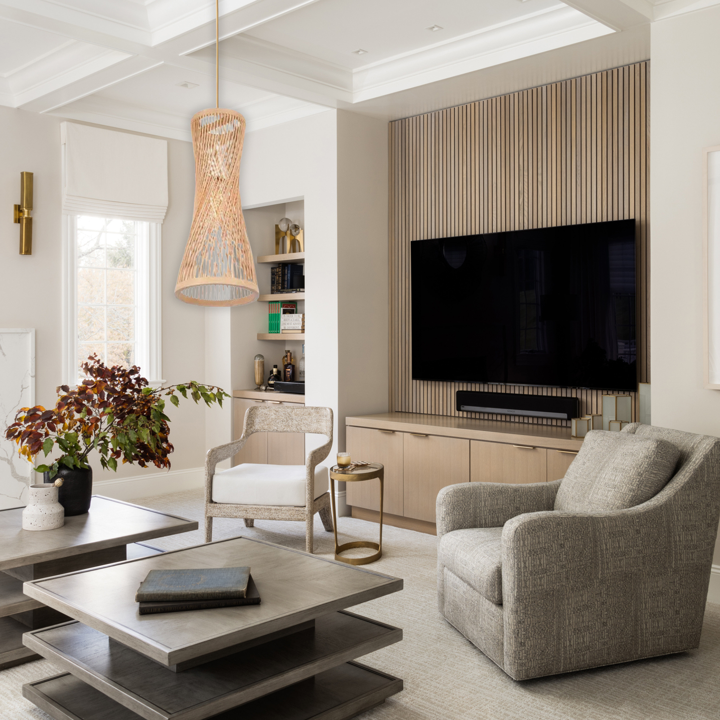 Suspension rotin tube évasé moderne