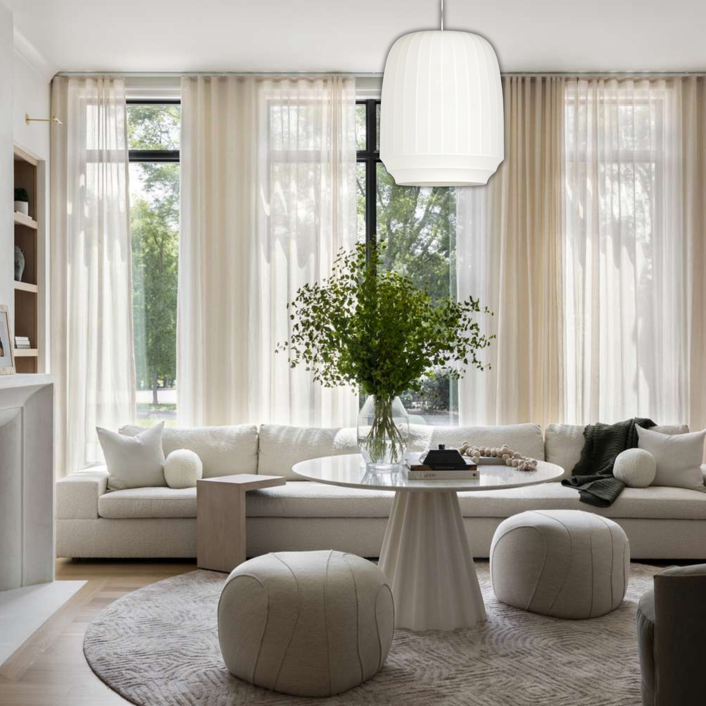 Suspension tissu globe allongé rainuré scandinave