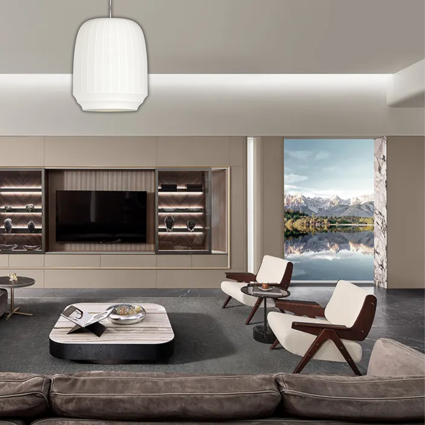 Suspension tissu globe allongé rainuré scandinave