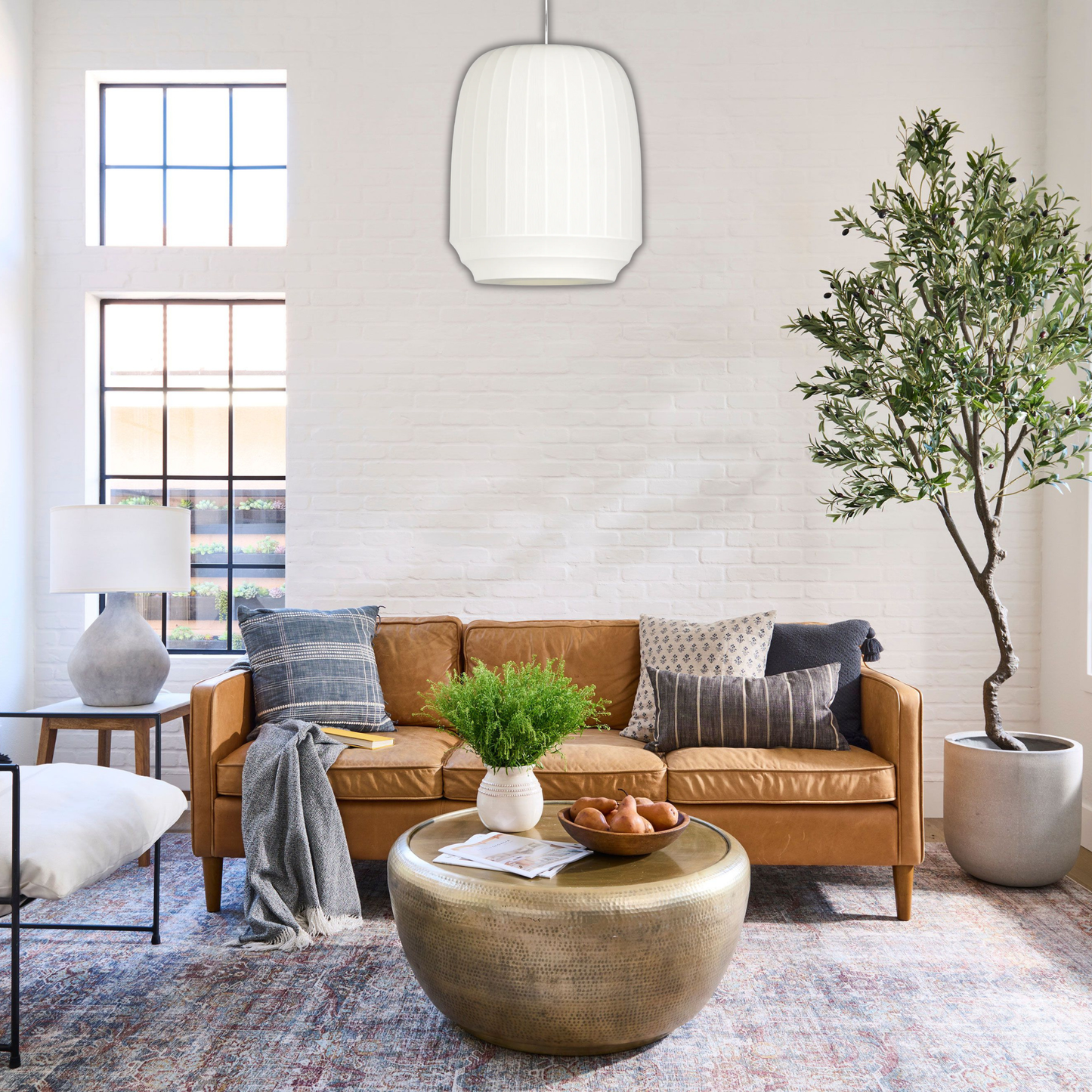 Suspension tissu globe allongé rainuré scandinave