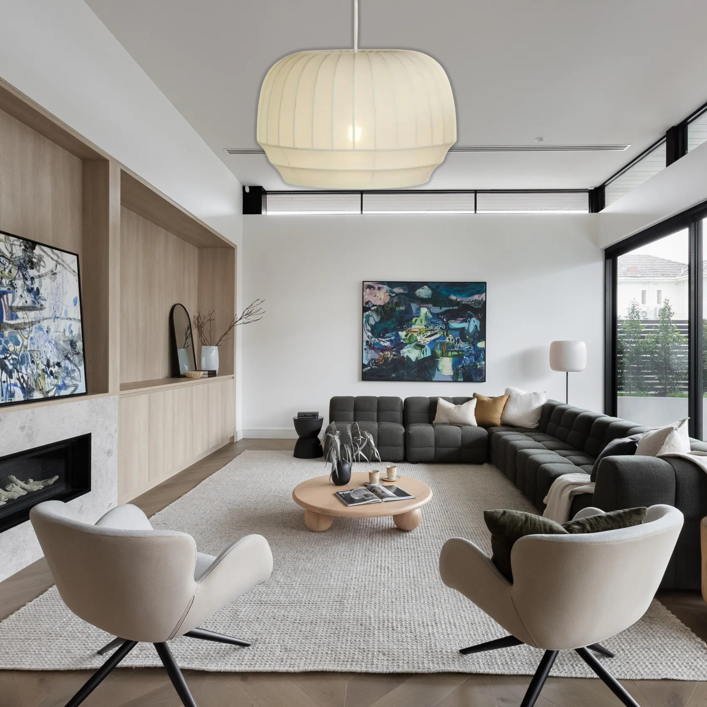 Suspension tissu globe rainuré scandinave