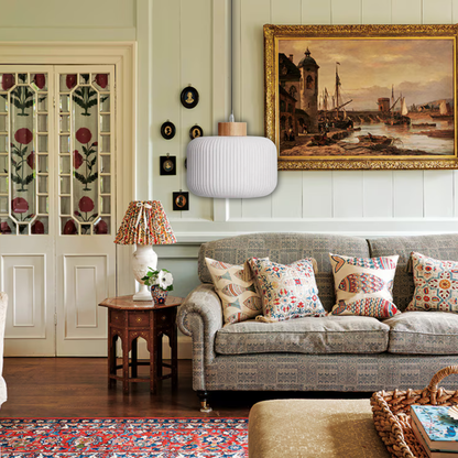 Suspension verre blanc rainuré et bois boule design vintage