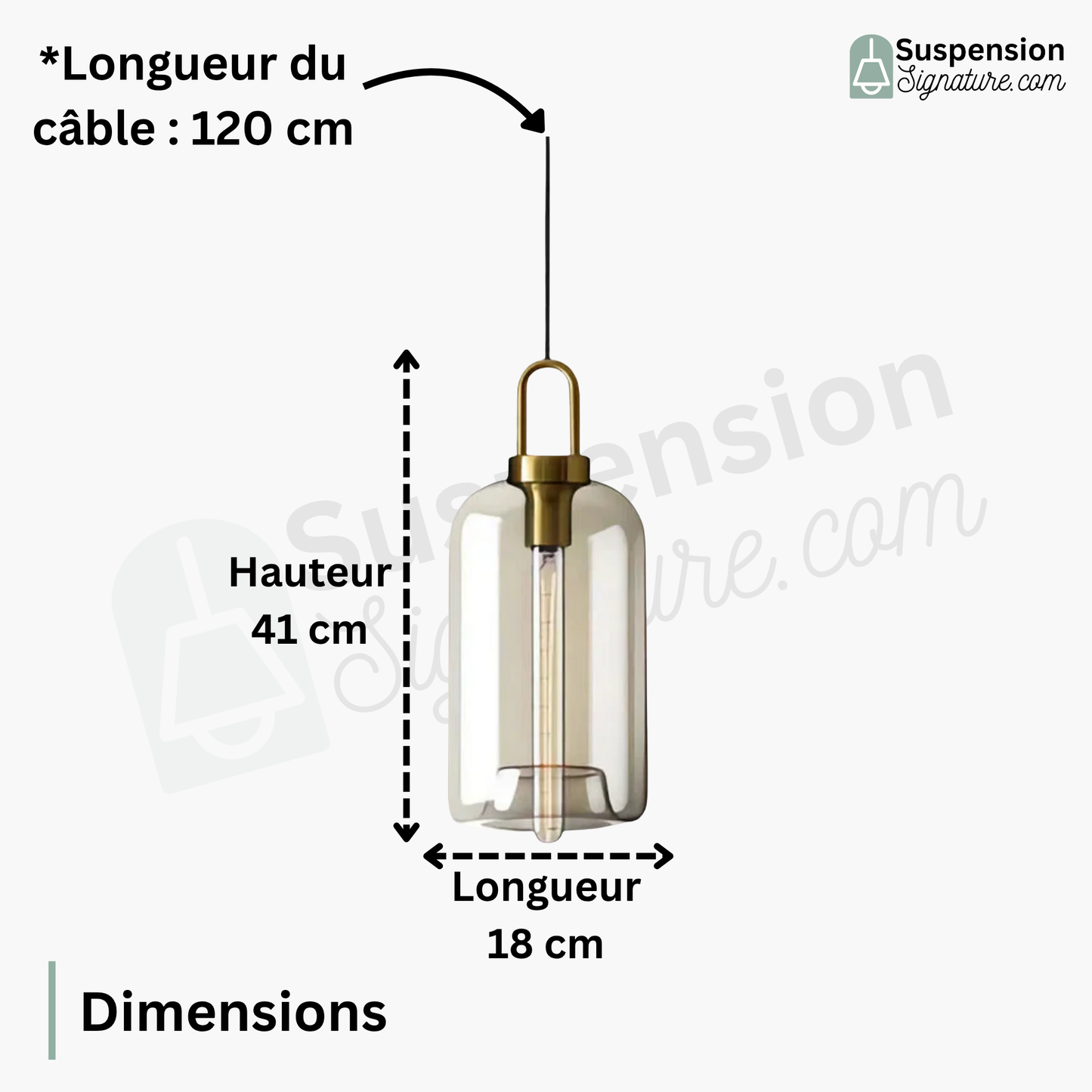 Suspension verre fumé allongée vintage
