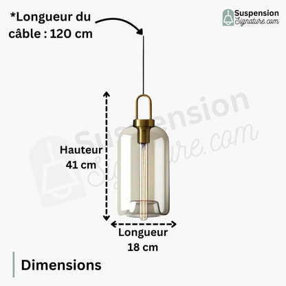 Suspension verre fumé allongée vintage