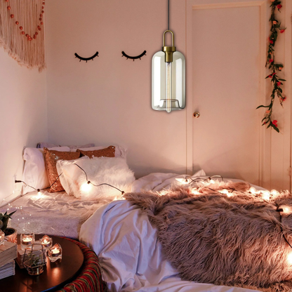 Suspension verre fumé allongée vintage