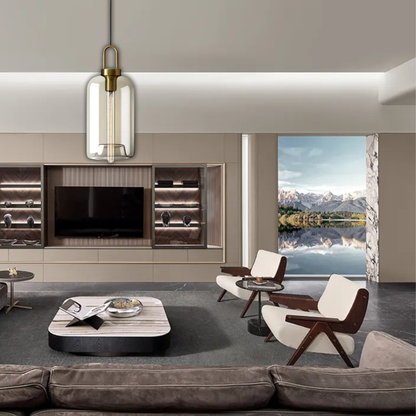 Suspension verre fumé allongée vintage