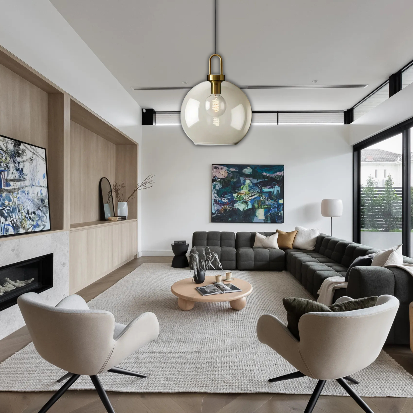 Suspension verre fumé globe vintage