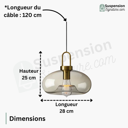 Suspension verre fumé ovale vintage