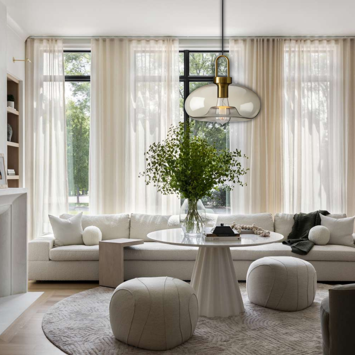 Suspension verre fumé ovale vintage