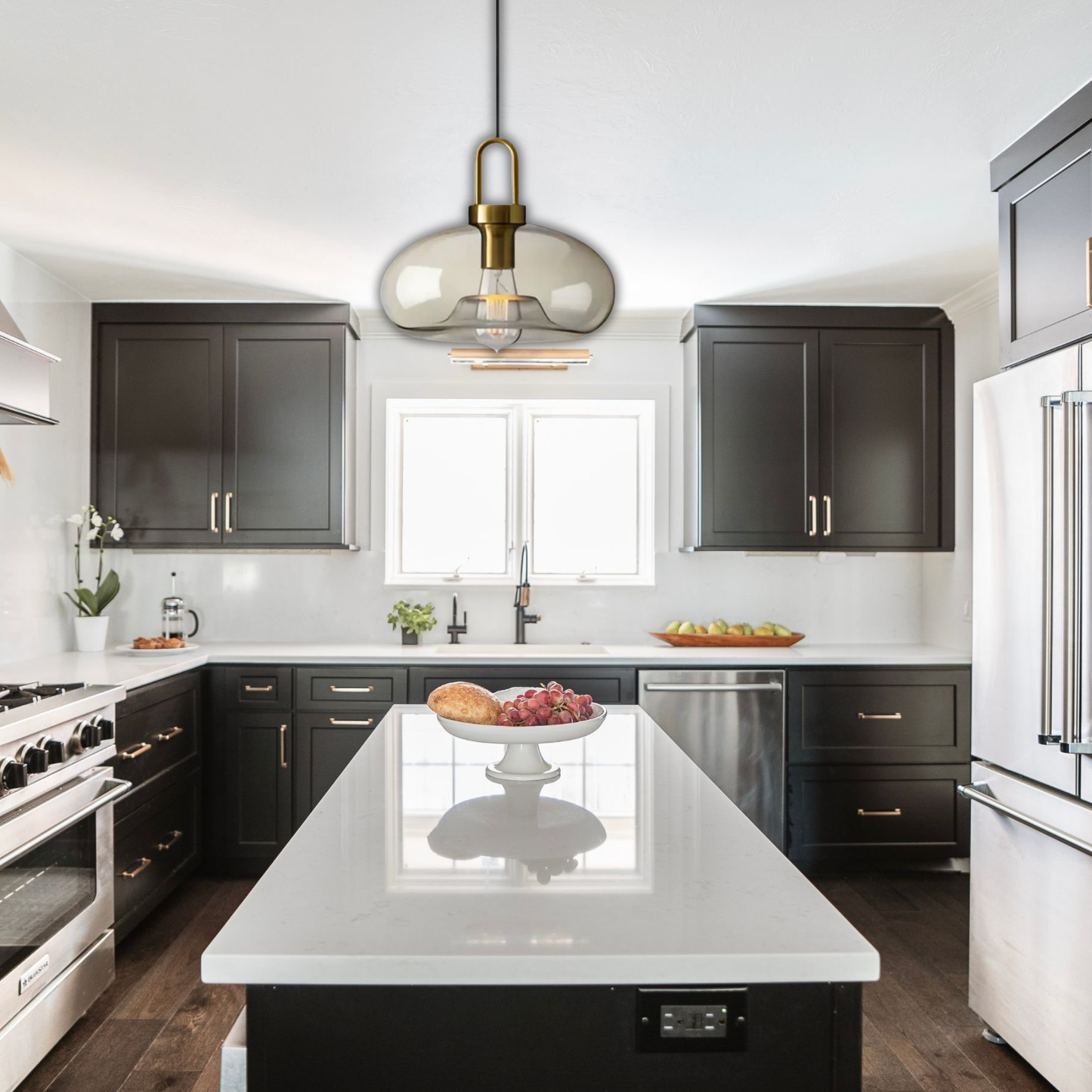 Suspension verre fumé ovale vintage