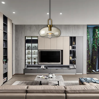 Suspension verre fumé ovale vintage