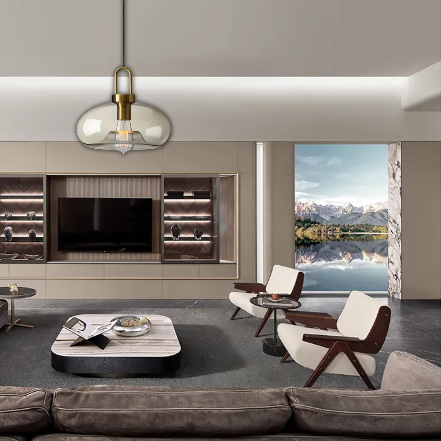 Suspension verre fumé ovale vintage