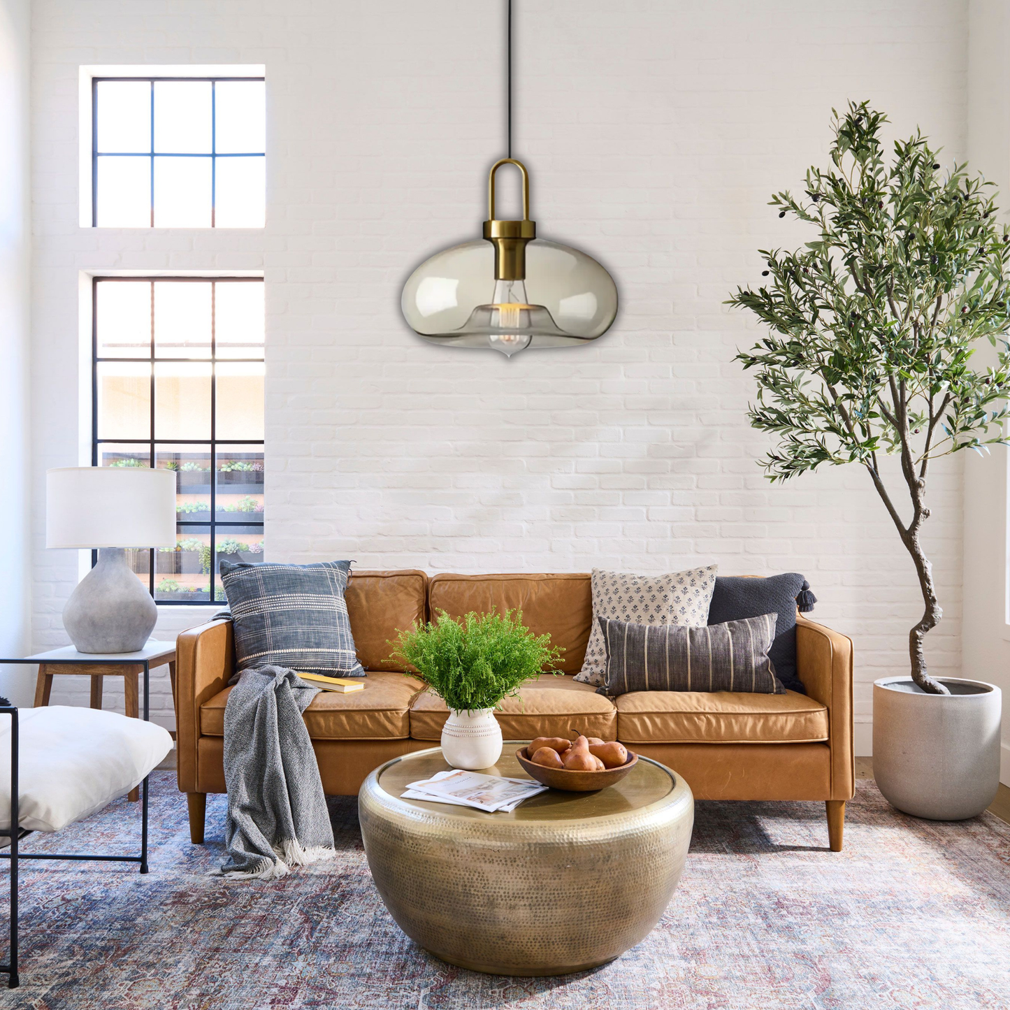 Suspension verre fumé ovale vintage