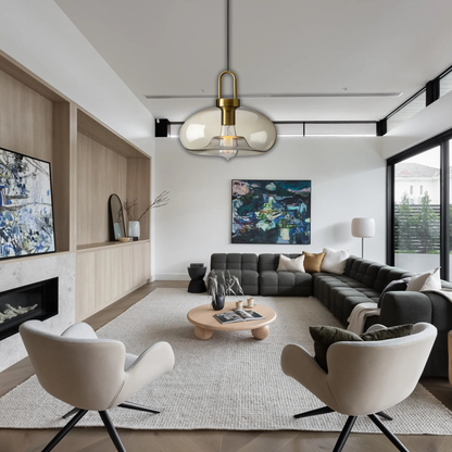 Suspension verre fumé ovale vintage