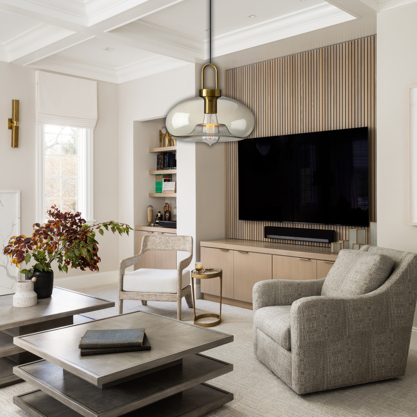 Suspension verre fumé ovale vintage