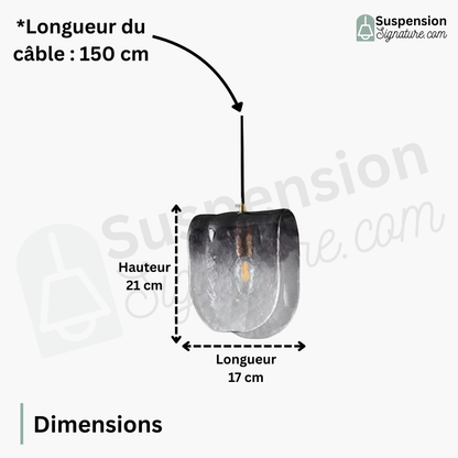 Suspension verre givré gris plié moderne