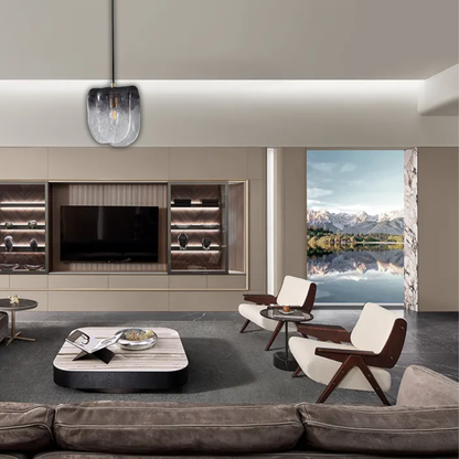 Suspension verre givré gris plié moderne