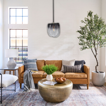 Suspension verre givré gris plié moderne