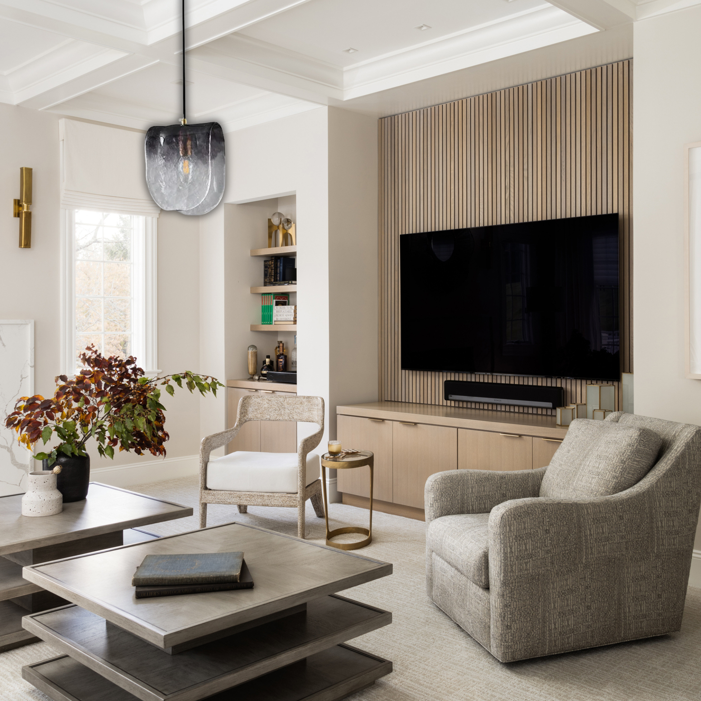 Suspension verre givré gris plié moderne