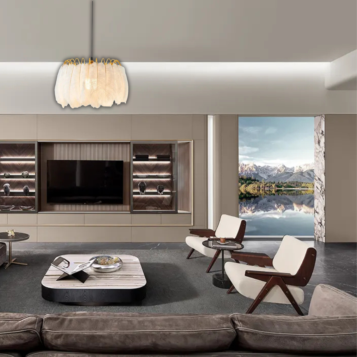 Suspension vintage plumes pendantes blanches