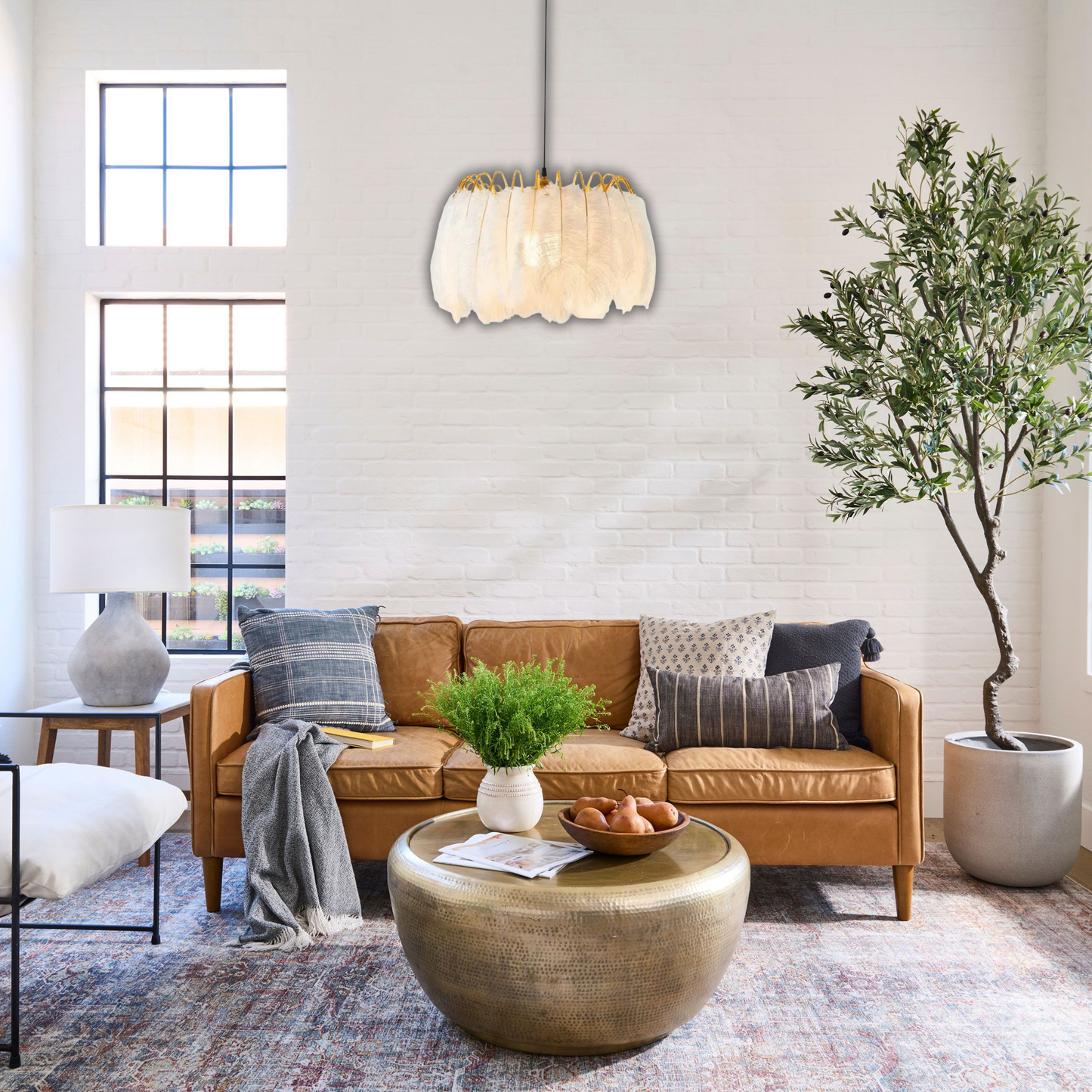 Suspension vintage plumes pendantes blanches