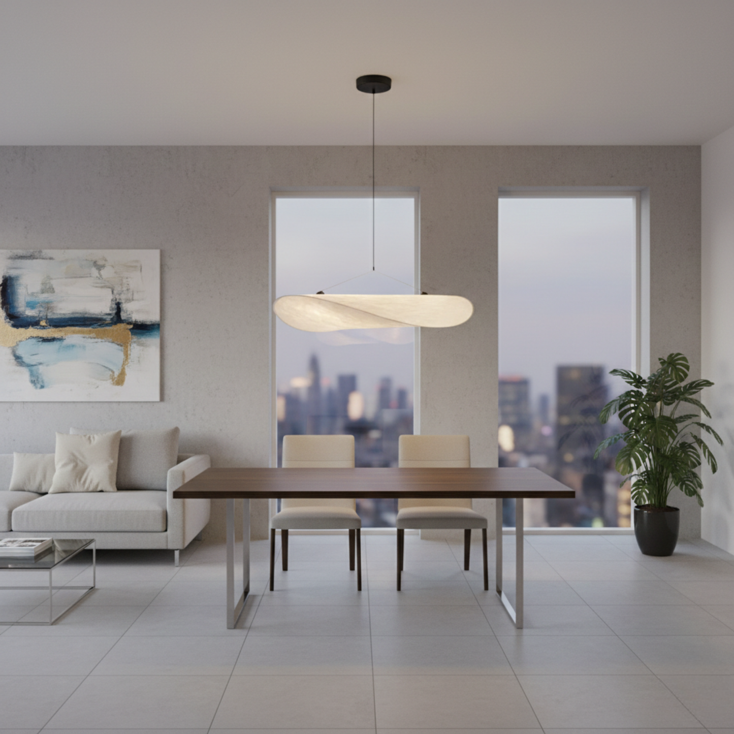 Suspension moderne vague en tissu blanc