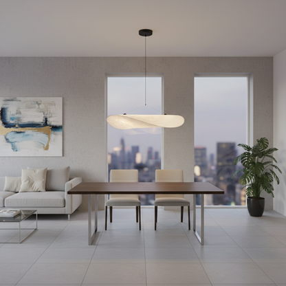 Suspension moderne vague en tissu blanc