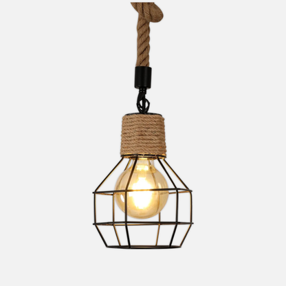 Suspension forme géométrique et corde de chanvre design industriel