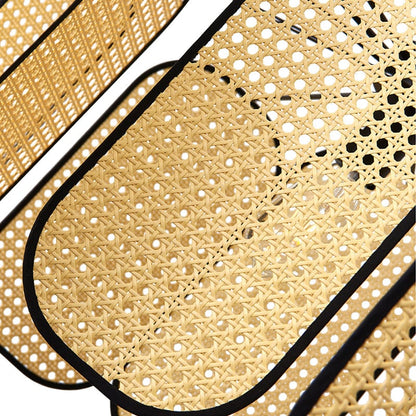 Suspension Cannage en Rotin Vintage Pales Liserés Noirs