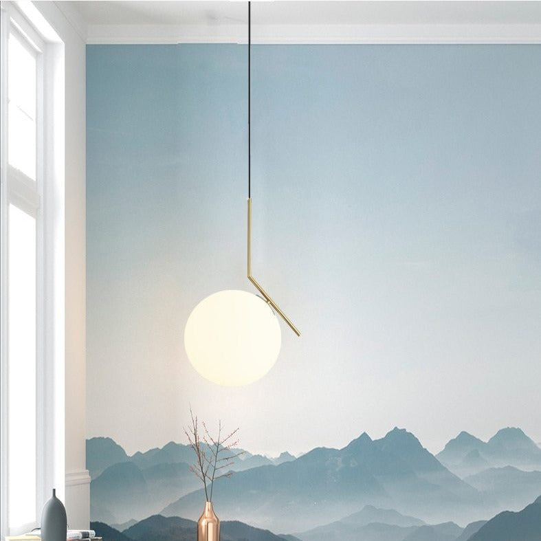 Suspension moderne boule lumineuse tige pliée en laiton
