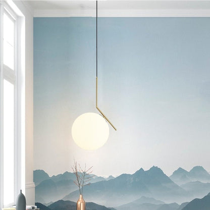 Suspension moderne boule lumineuse tige pliée en laiton