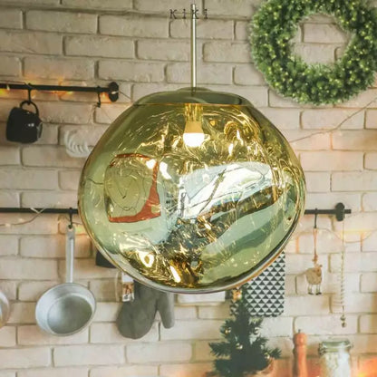 Suspension verre globe asymétrique nacré design