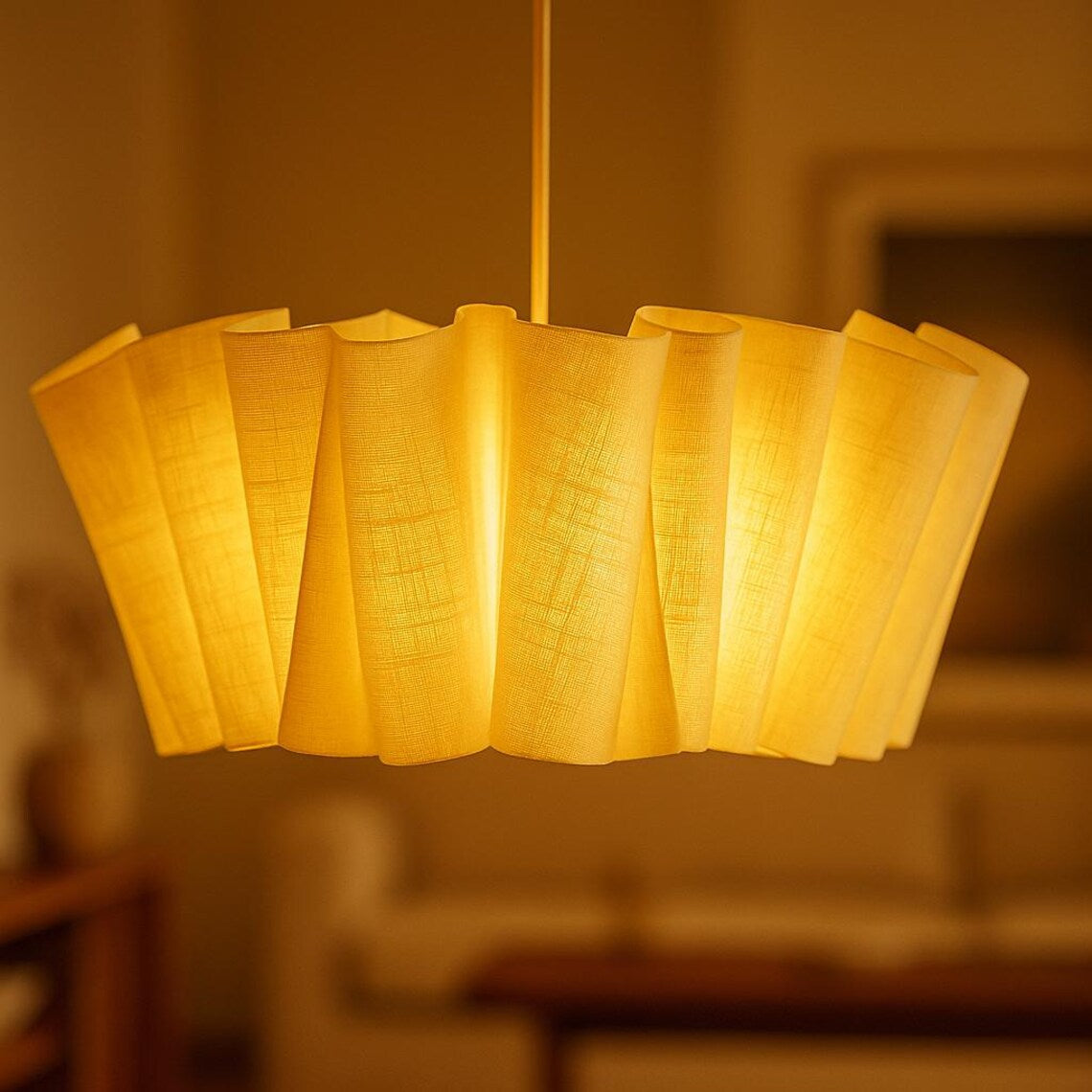 Suspension pliage tissu lin design bohème