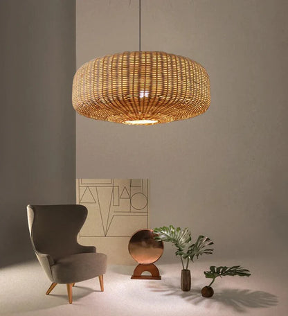Suspension rotin tressé ovale moderne