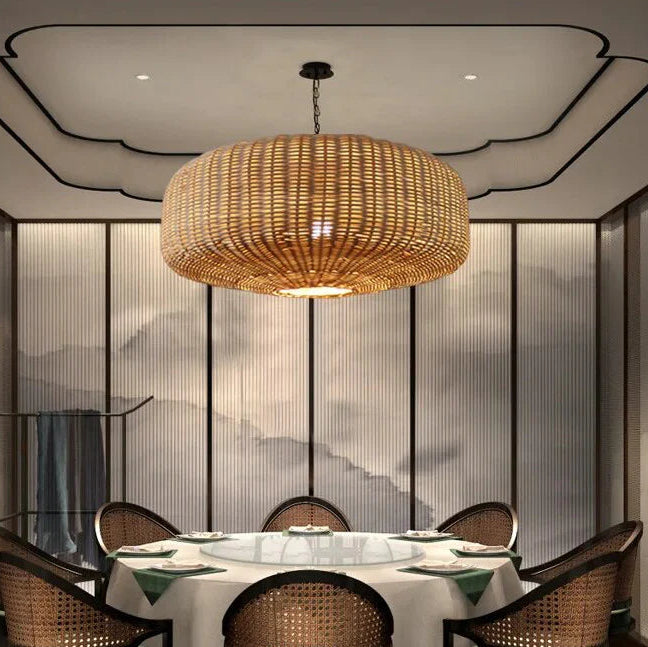 Suspension rotin tressé ovale moderne