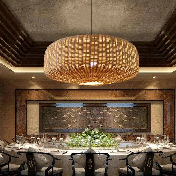 Suspension rotin tressé ovale moderne