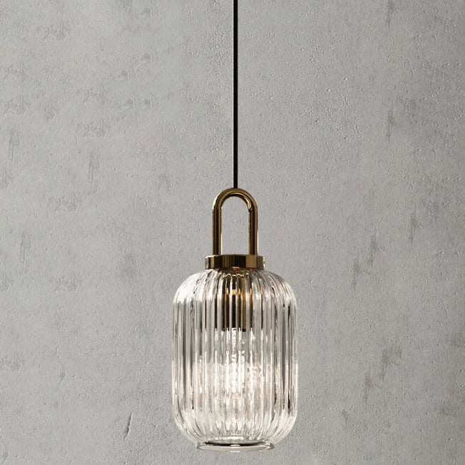 Suspension art déco en verre cannelé design cylindrique