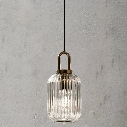 Suspension art déco en verre cannelé design cylindrique