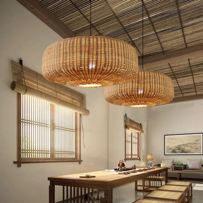 Suspension rotin tressé ovale moderne