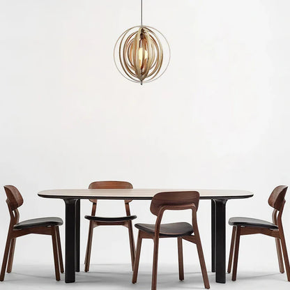 Suspension bois boule anneaux design moderne