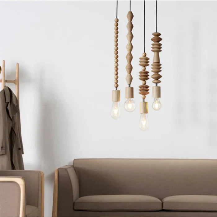 Suspension bois scandinave perles formes géométriques