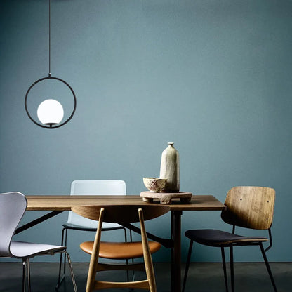 Suspension moderne boule lumineuse anneau en laiton