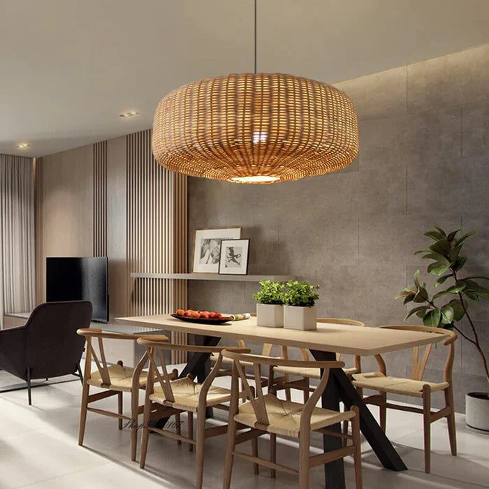 Suspension rotin tressé ovale moderne