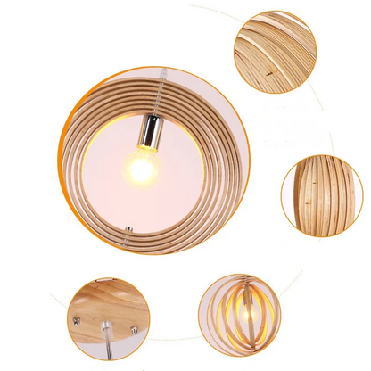 Suspension bois boule anneaux design moderne