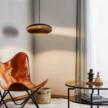 Suspension en papier carton alvéolé globe aplati design scandinave