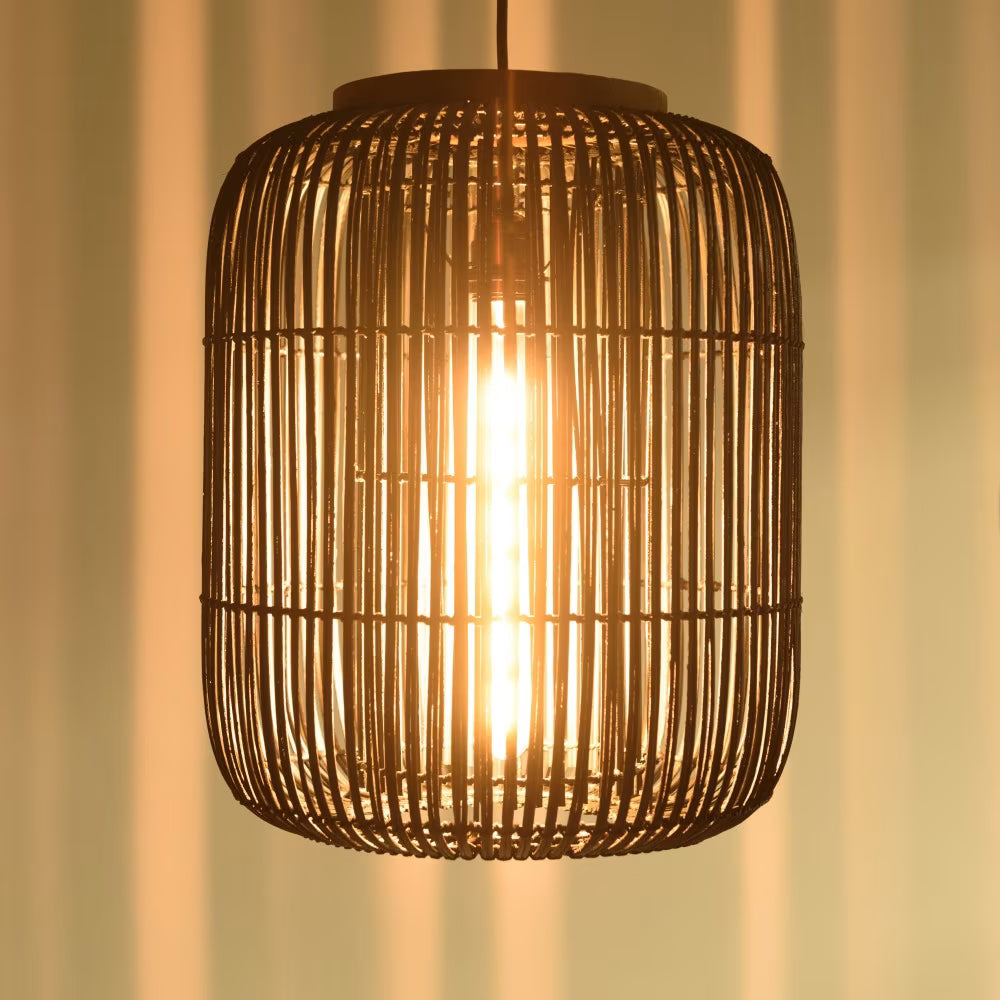 Suspension rotin cylindrique bohème