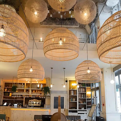 Suspension rotin cloche arrondie