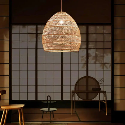 Suspension rotin cloche arrondie