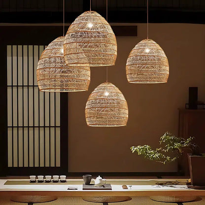 Suspension rotin cloche arrondie